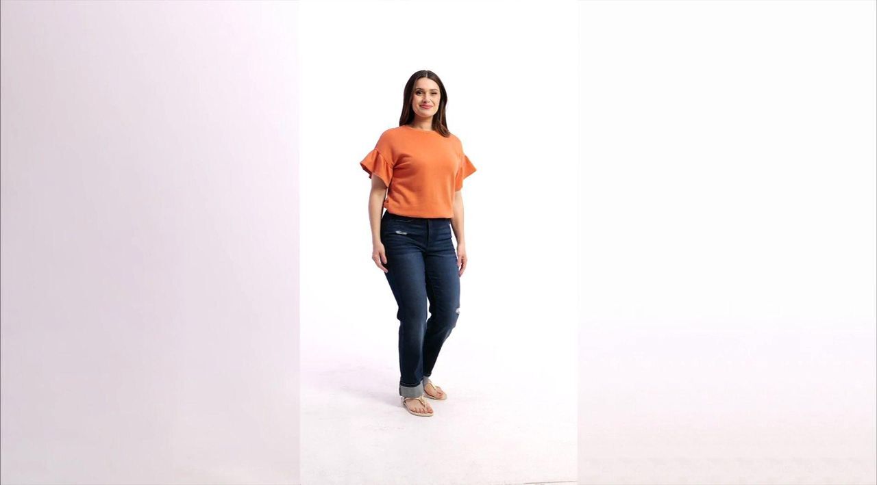 トップス me Me by Jennie Garth French Terry Ruffle Sleeve Top - QVC.com