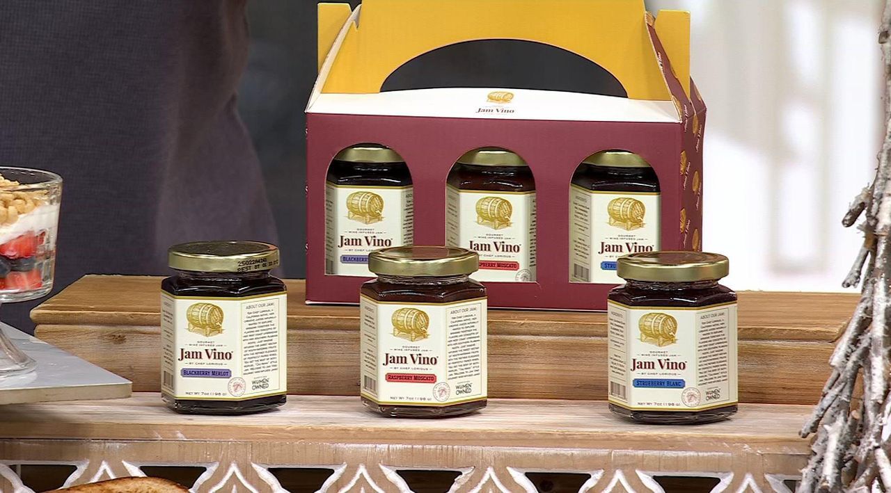 Jam Vino (3) 7oz Wine Infused Jam Deluxe Gift Set 3 Signature Flv