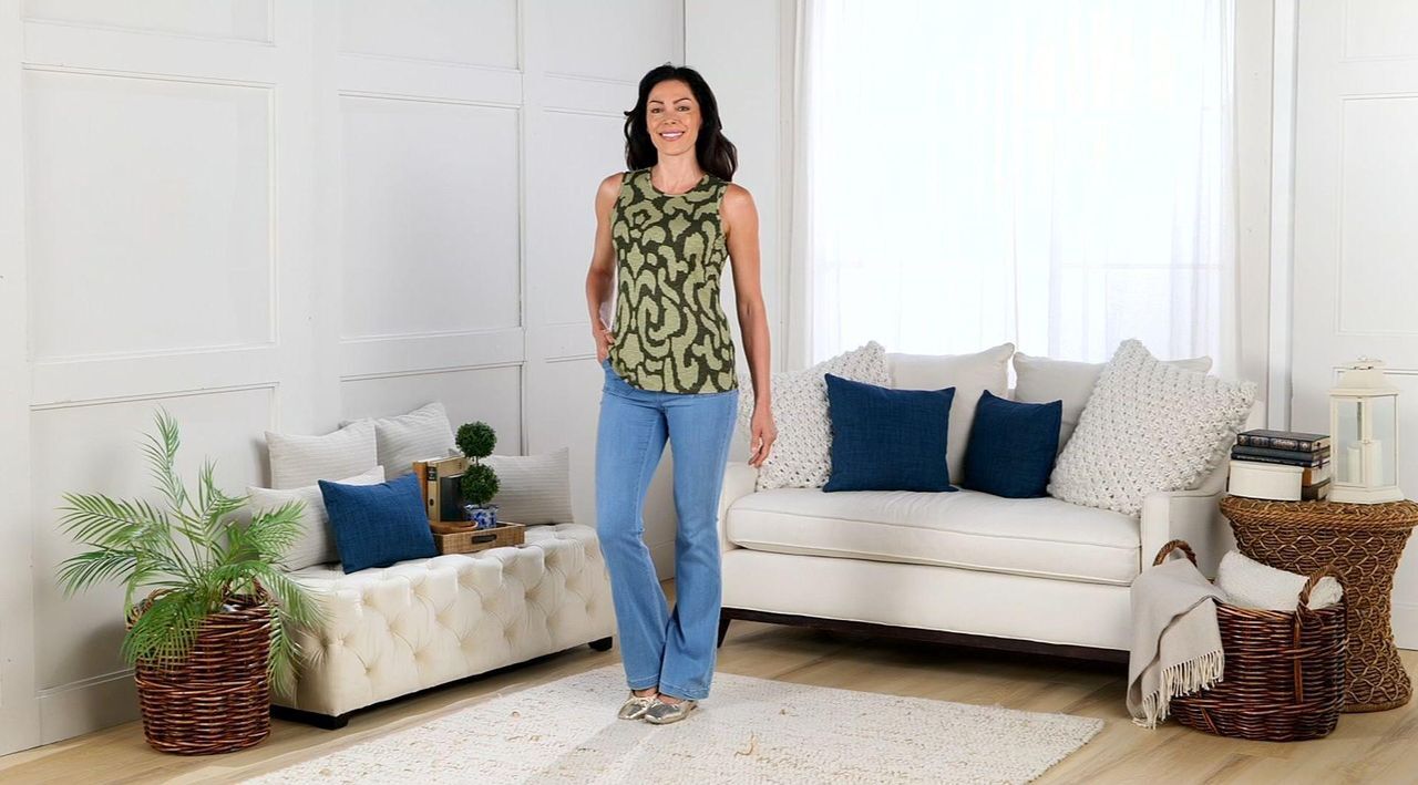 とすページ Denim & Co. Printed Slub Jersey Round Neck Tank Top - QVC.com