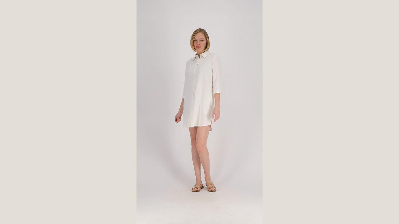 Denim & Co. Beach Button Front Shirt Dress Cover-Up w/ Side Slits 