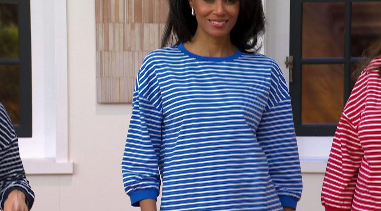 Belle by Kim Gravel French Terry Sailor Striped Blouson Top - QVC.com