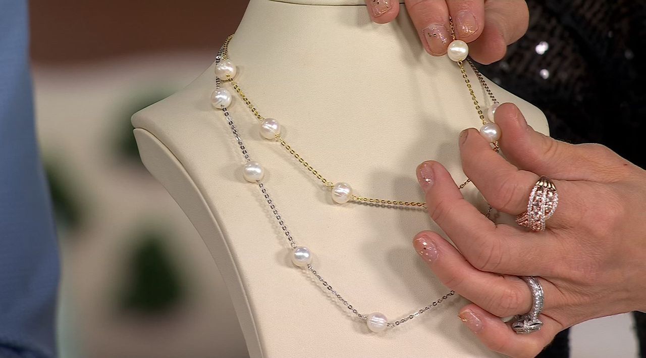 Honora White Cultured Pearl Forzatina Station Necklace, SS - QVC.com