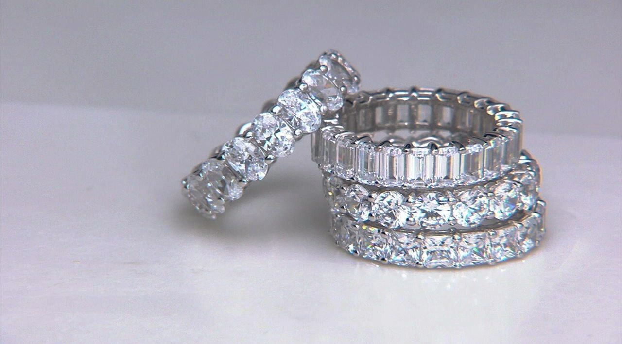 Diamonique Choice of Cut Band Ring Platinum or 14K Gold Clad