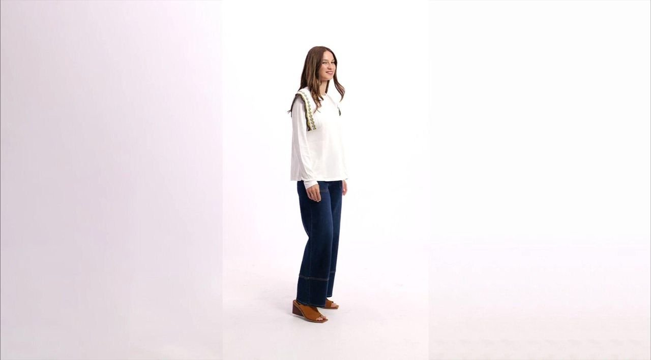 LOGO by Lori Goldstein Button Front Knit Top with Embroidery - QVC.com