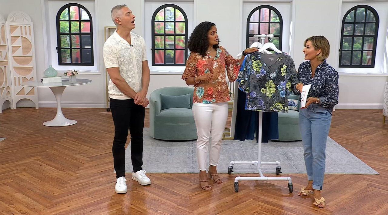 Attitudes by Renee Printed Lace Ruffle Sleeve Blouse - QVC.com