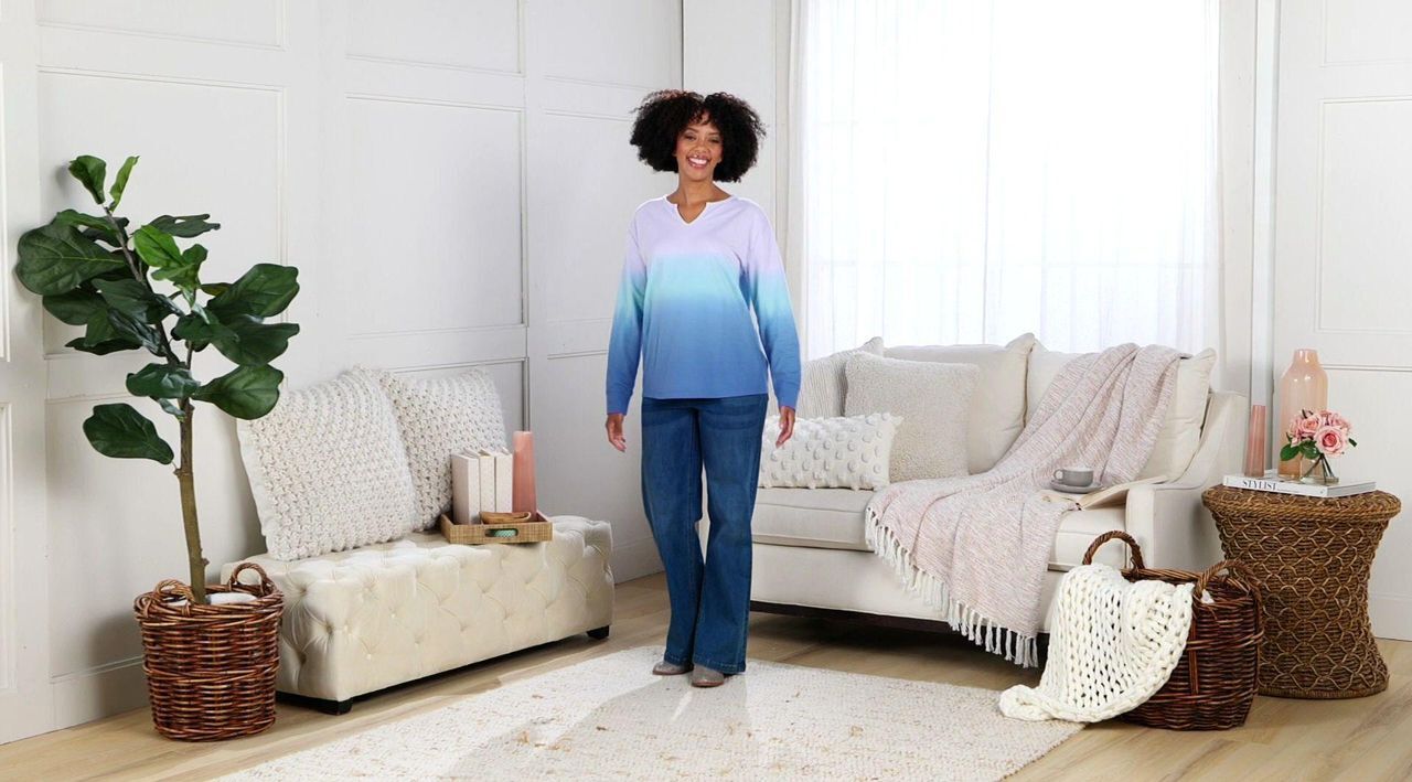 Denim & Co. French Terry Dip Dye Long Sleeve Pullover - QVC.com