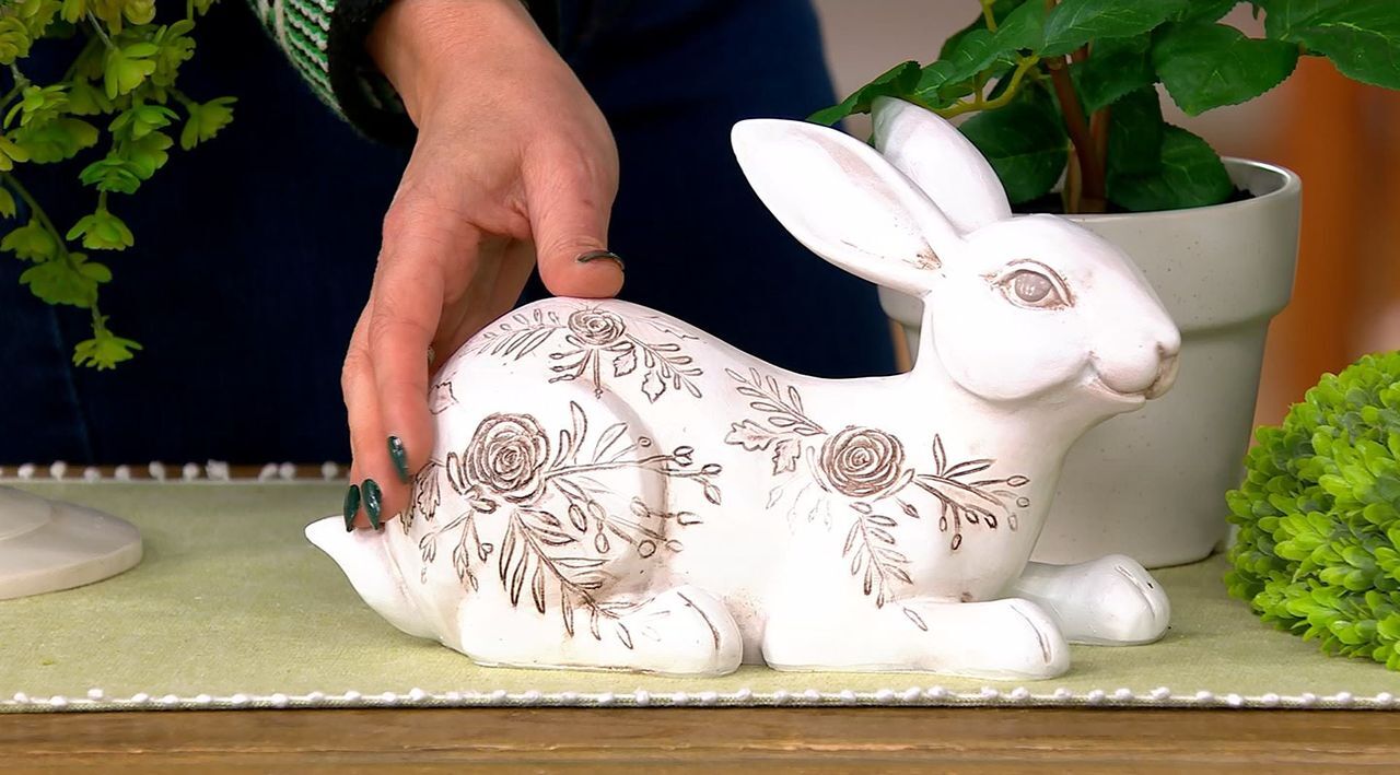 Set of 2 Garden Bunny Figures with Floral Accent by Valerie - QVC.com