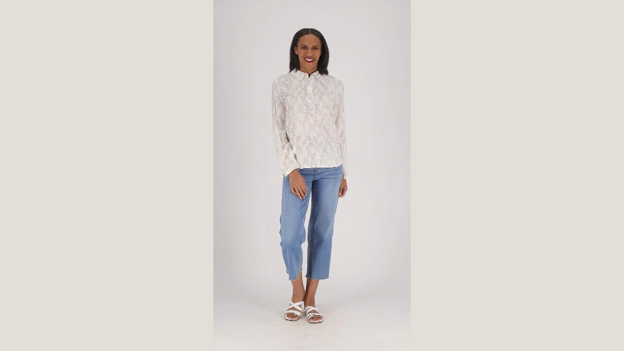 Long Sleeve Half Placket Printed Blouse 
