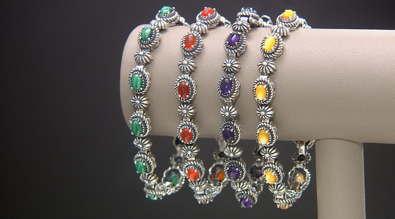 American West Sterling Silver Oval Gemstone Tennis Bracelet American West Sterling Silver Oval Gemstone Tennis Bracelet