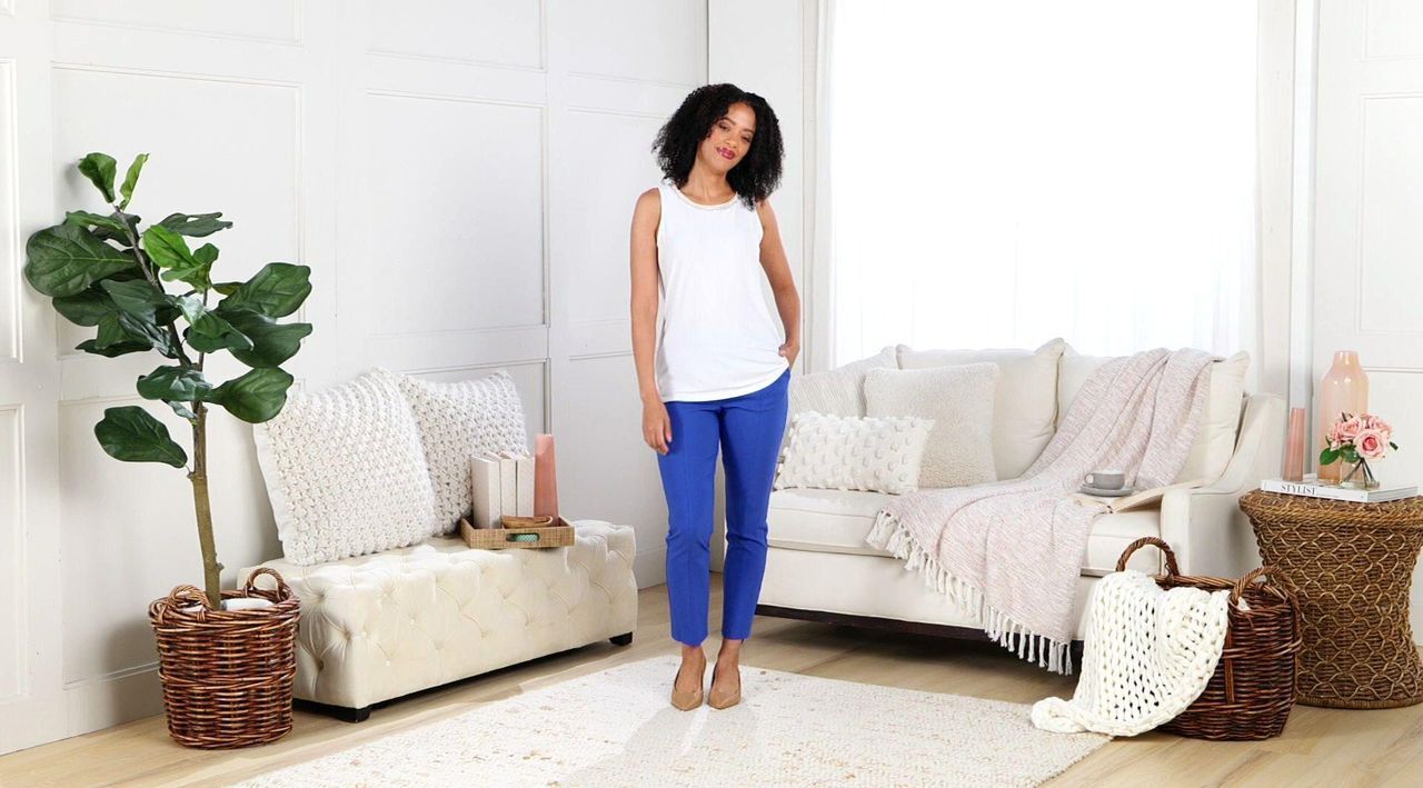 Pantalon Susan Graver Taille élastique – Bleu Acier, Taille XS, Neuf Avec étiquette