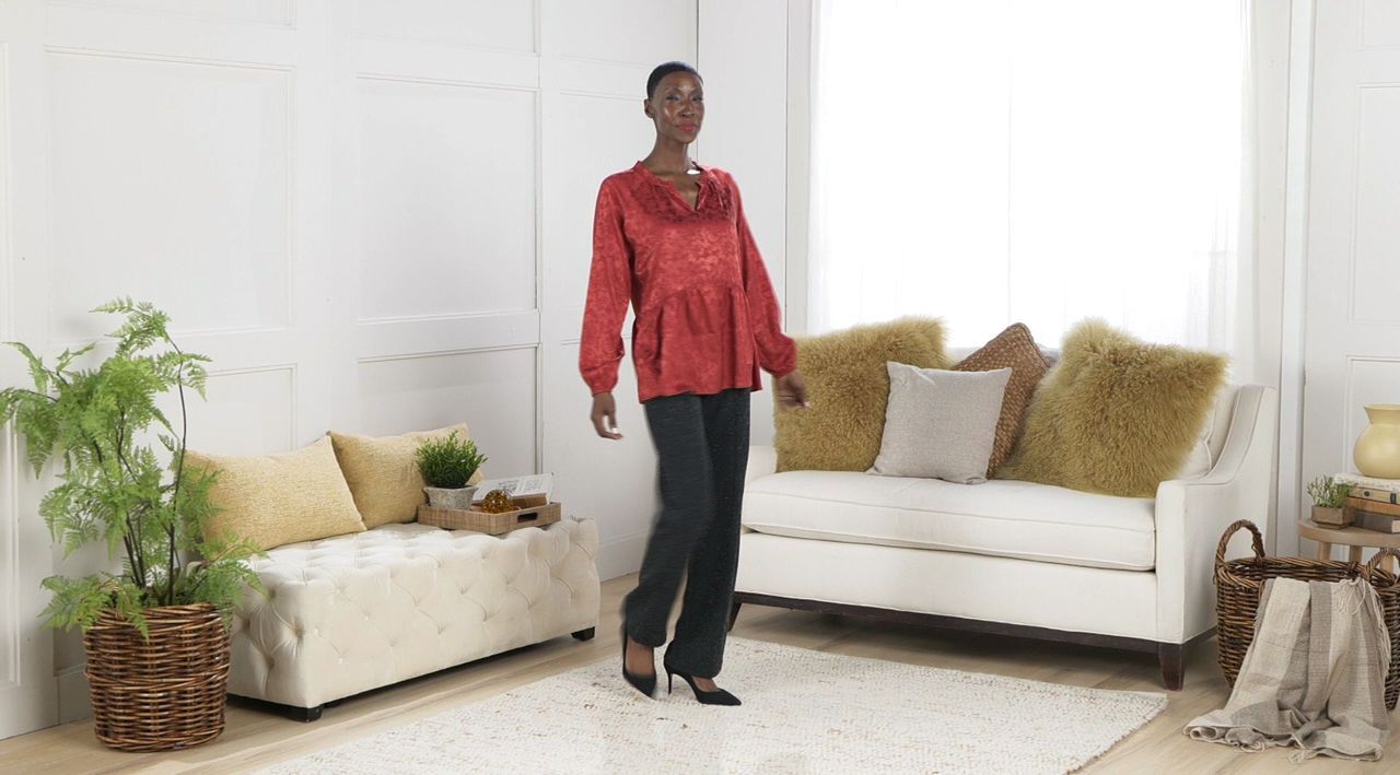 Isaac Mizrahi Live! Stretch Jacquard Shirred Peplum Blouse - QVC.com