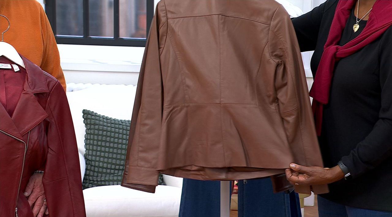 Denim & Co. Lamb Leather Moto Jacket with Pockets - QVC.com
