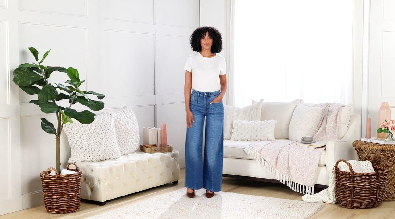 Warp & Weft NCE Jet-Stretch Wide-Leg Jeans with Front Seam - QVC.com