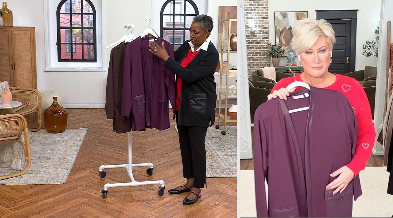 Belle by Kim Gravel Ponte Duster w/Faux Leather Trim - QVC.com