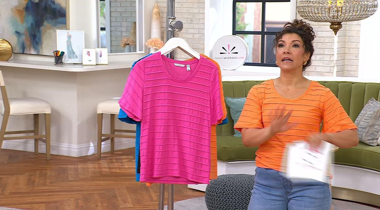 Isaac Mizrahi Live! Knit Stripe Scoop Neck Top - QVC.com