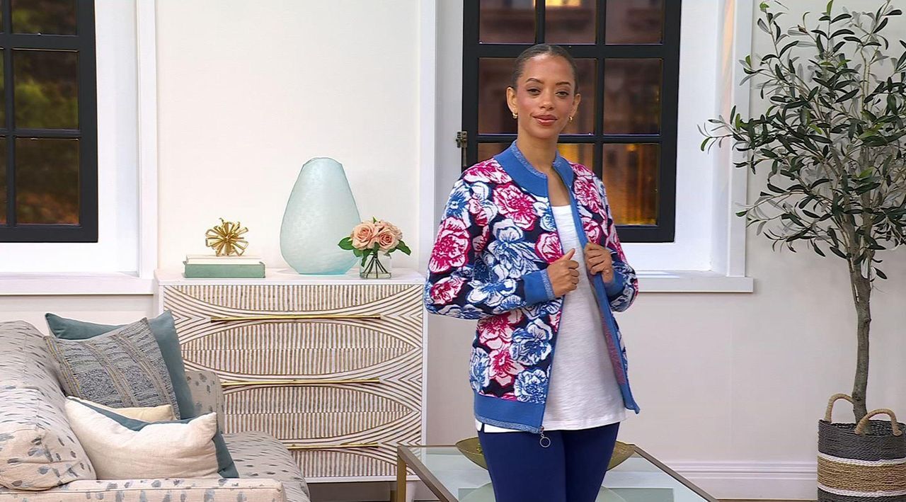 Sport Savvy Floral Intarsia Zip-Up Sweater Topper - QVC.com