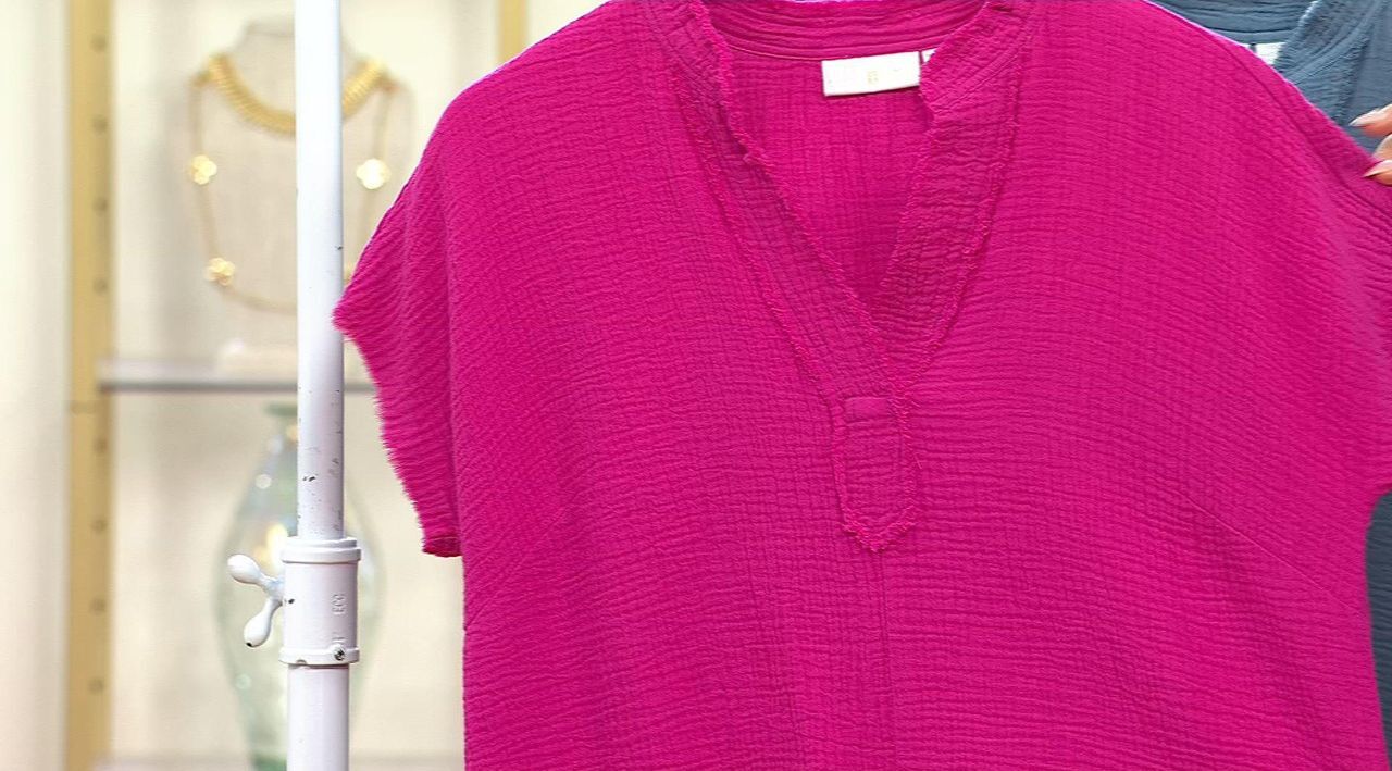 Belle by Kim Gravel Cotton Gauze Tie Front Frayed Edge
