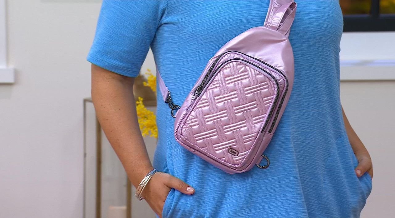 lug Satin Quilted Sling Backpack in Light Lavender backpack-Lili-mistyrose4.jpg?v  main image 2