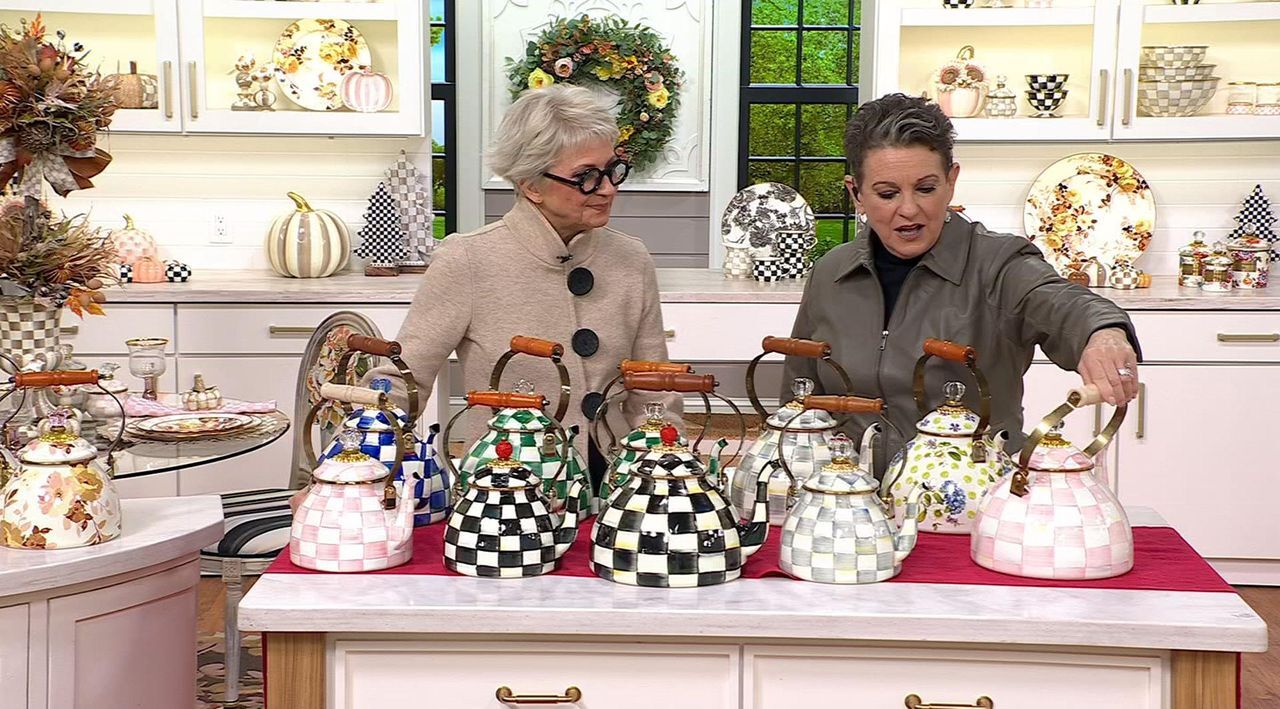 MacKenzie- Childs 3-Quart Wild Rose Enamel Tea Kettle - QVC.com