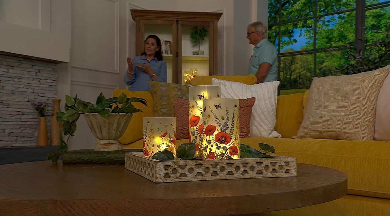 Set of 3 Illuminated Wildflower Hurricanes By Valerie - QVC.com