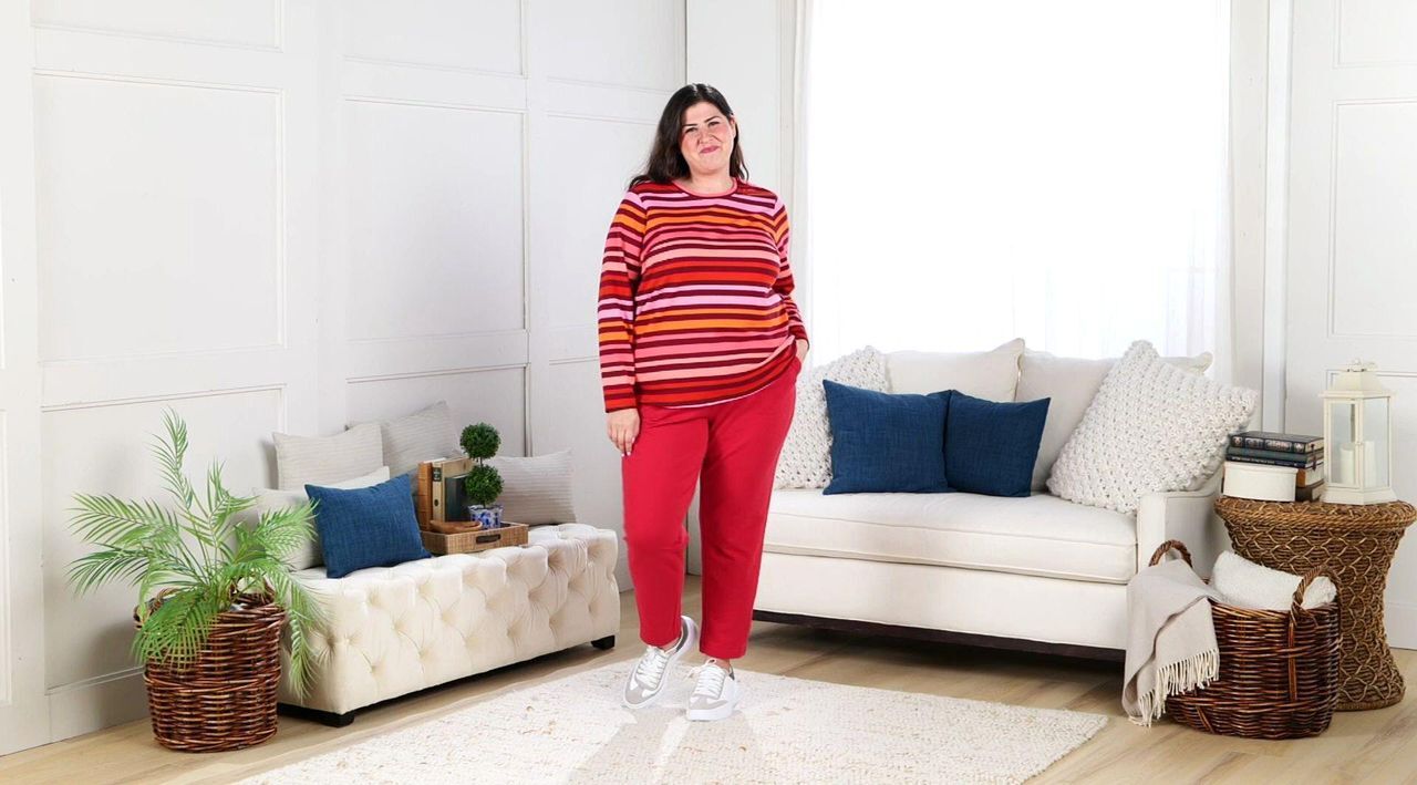 Sport Savvy Bold Stripe French Terry Long Sleeve Top - QVC.com