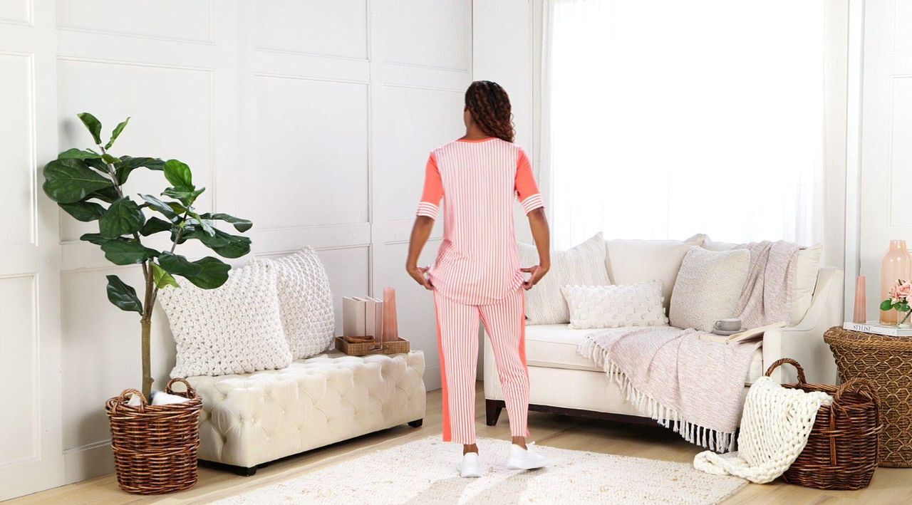 Sport Savvy Mixed Stripe Elbow Sleeve Top and Ankle Pants
