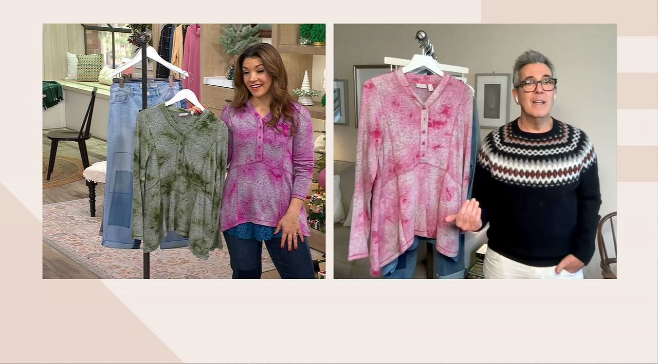 トップス Mary logo knit tops LOGO by Lori Goldstein Knit Jacquard Hi-Low Hem Top - QVC.com