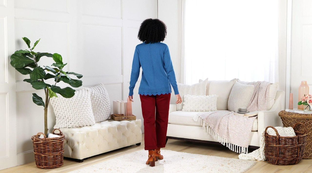 LOGO by Lori Goldstein Cotton Cashmere Sweater with Eyelet Trim