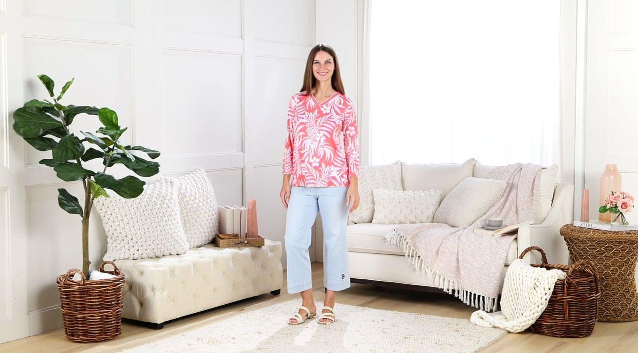 Belle by Kim Gravel Rayon Spandex Pineapple Palm Trim Top