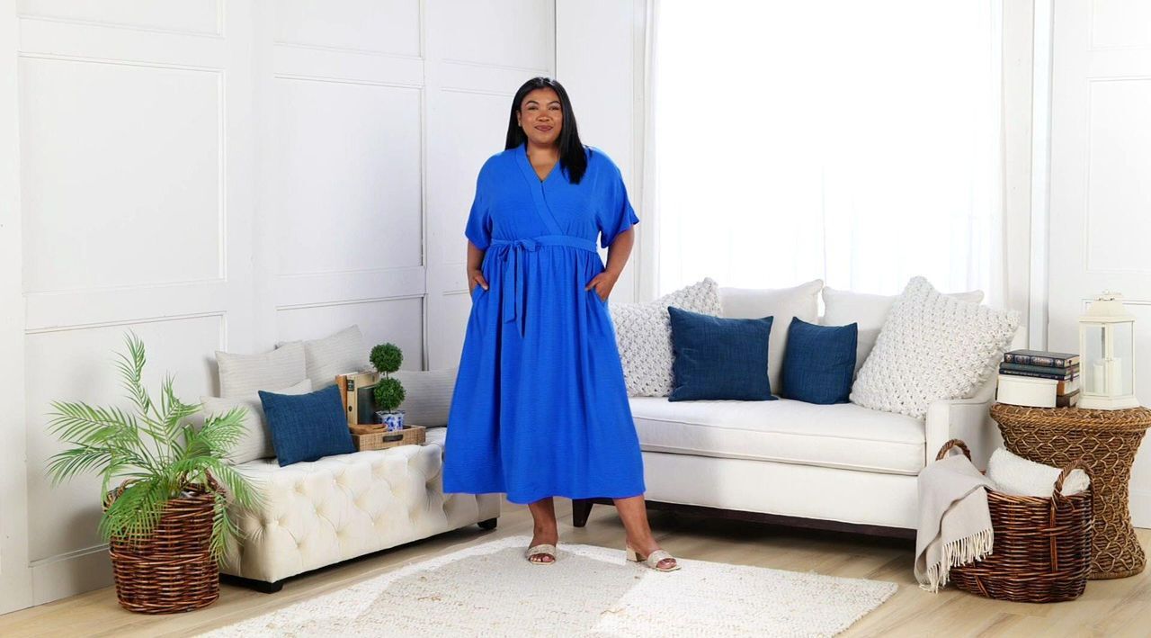 qvc dress designers Susan Graver PURE Linen Blend Tie Sleeve Midi Dress