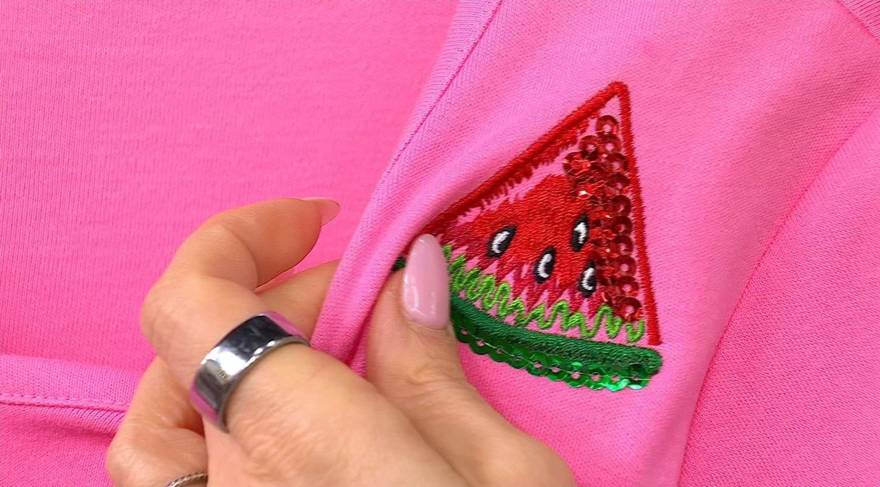 Quacker Factory Summer Doodles Sequin and Embroidery V-Neck Top