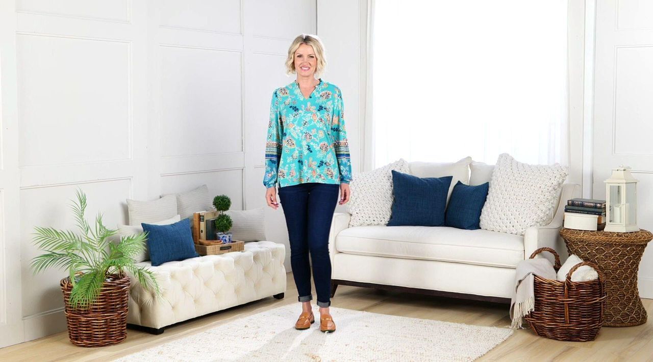 Belle Boho by Kim Gravel World Traveler Split Neck Knit Top