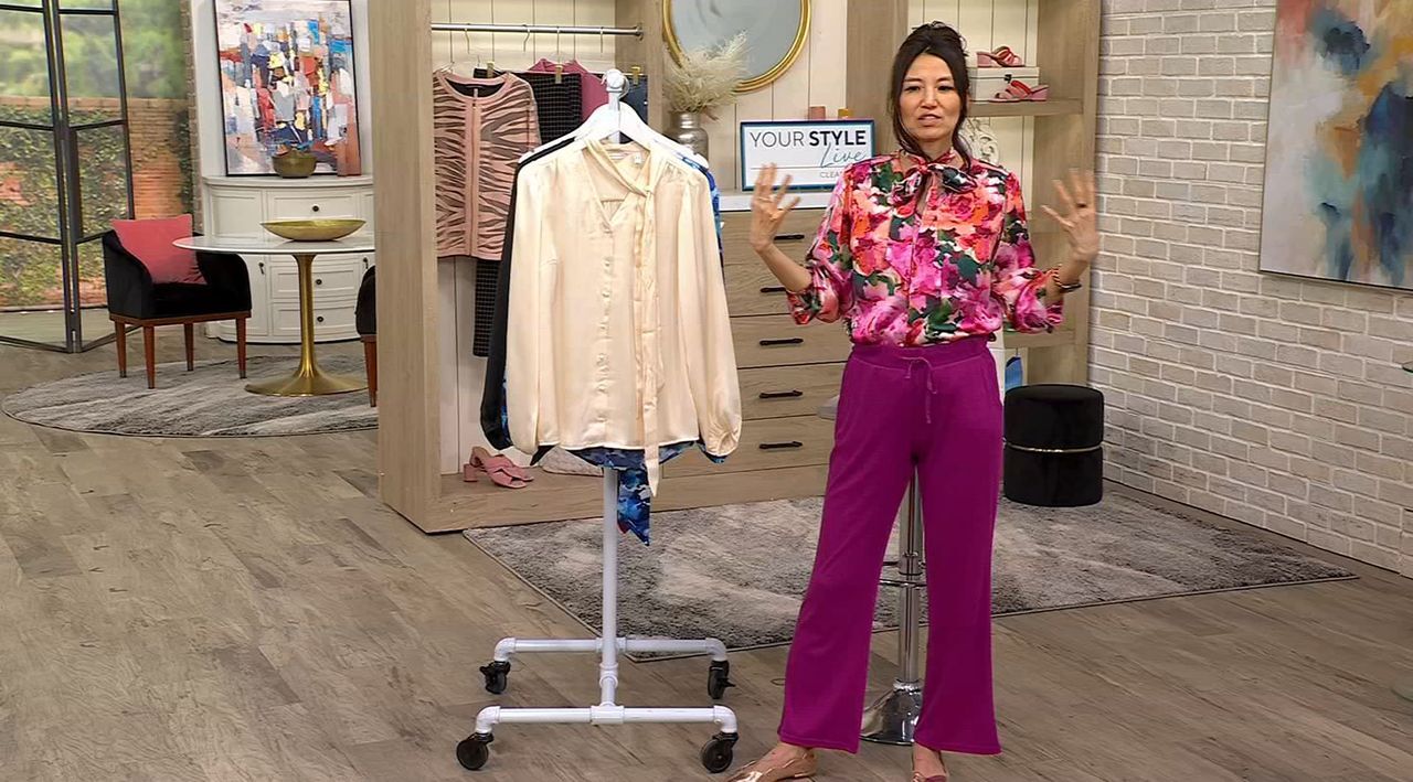 Isaac Mizrahi Live! Printed Stretch Sateen Blouse w