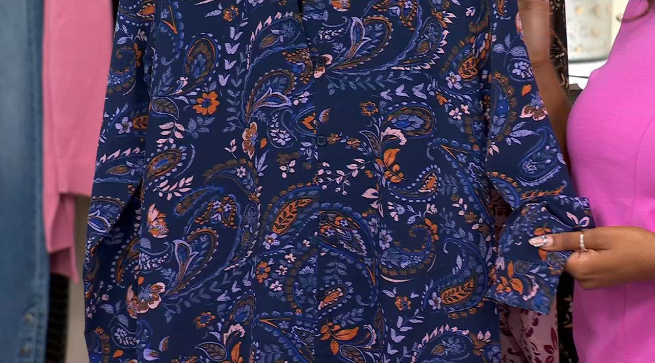 Denim & Co. Printed Tunic with Button Front Detail - QVC.com