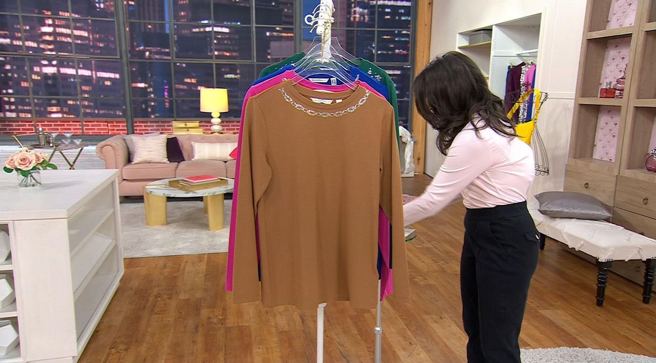 Isaac Mizrahi Live! Rhinestone Embellished Crew Neck Top Isaac Mizrahi Live! Rhinestone Embellished Crew Neck Top