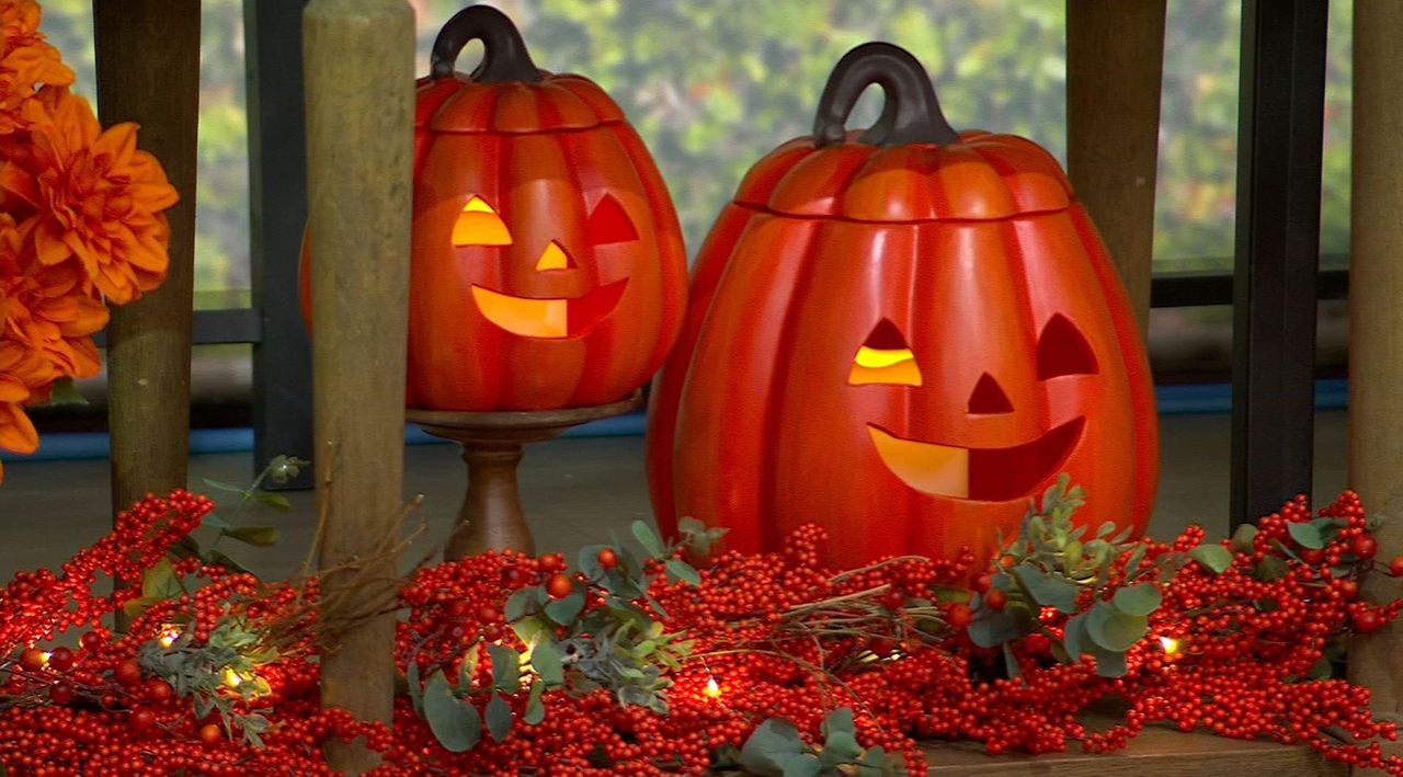 Indoor/Outdoor Illuminated Ceramic Jack-O-Lantern by Valerie - QVC.com