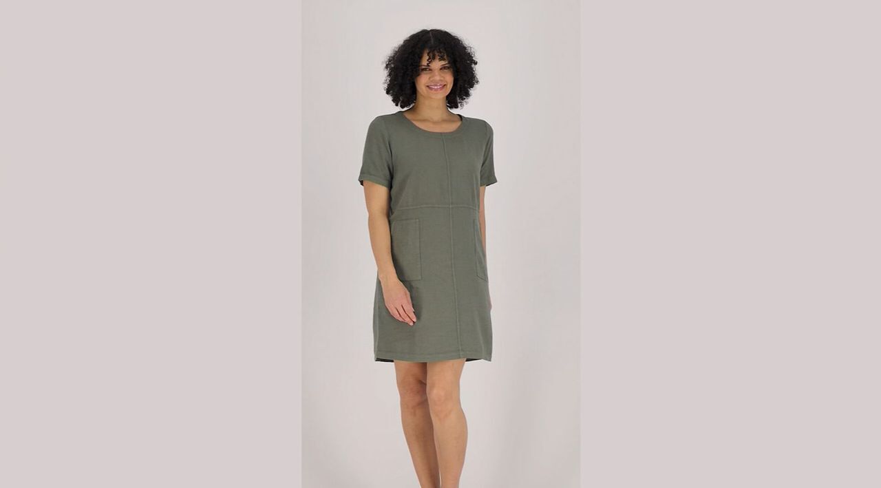 Denim & Co. Naturals Linen Blend Pieced Tee Dress with Pockets