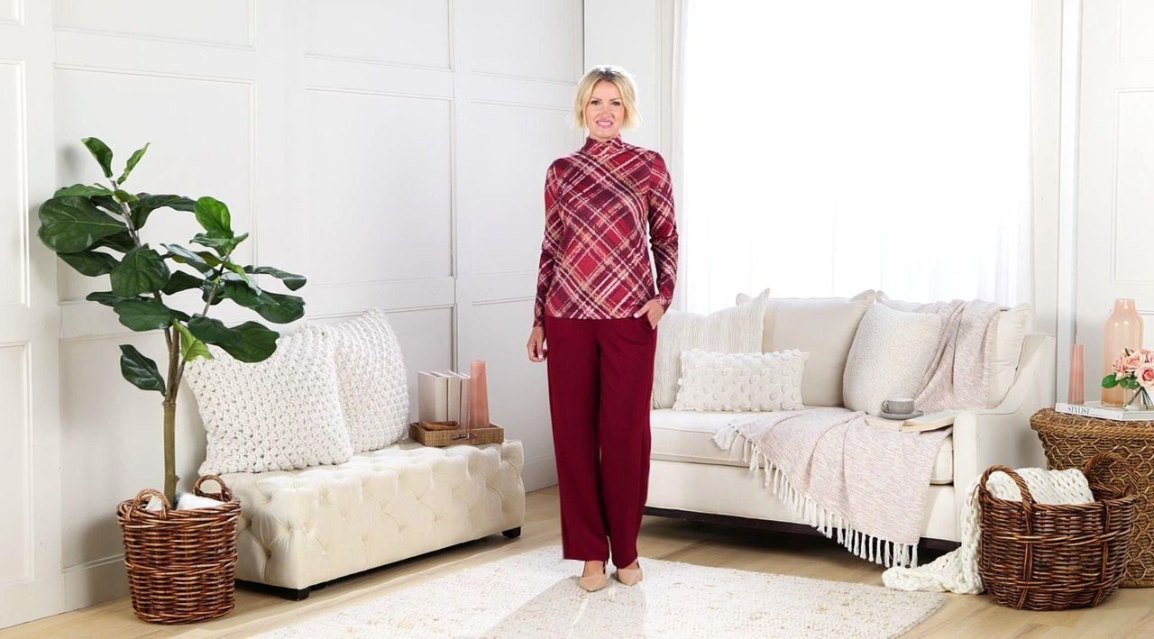 Susan Graver Printed Metallic Knit Mock Neck Top - QVC.com