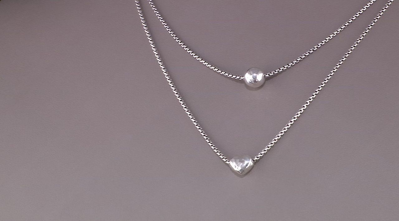 JAI Sterling Silver 1.6mm Box Chain Station Necklace, 7.9g
