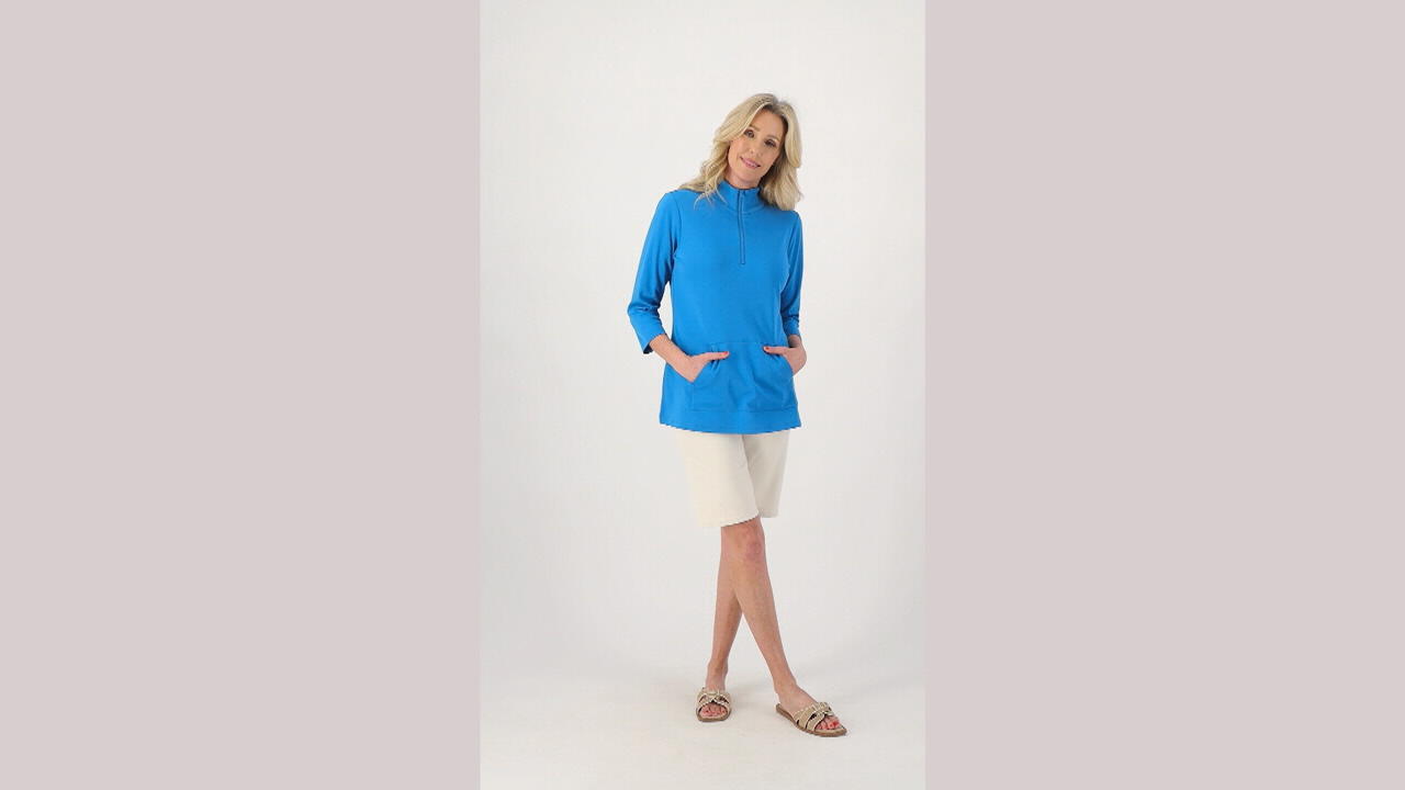 Isaac Mizrahi Live! Essentials Pima Cotton Half Zip 3/4