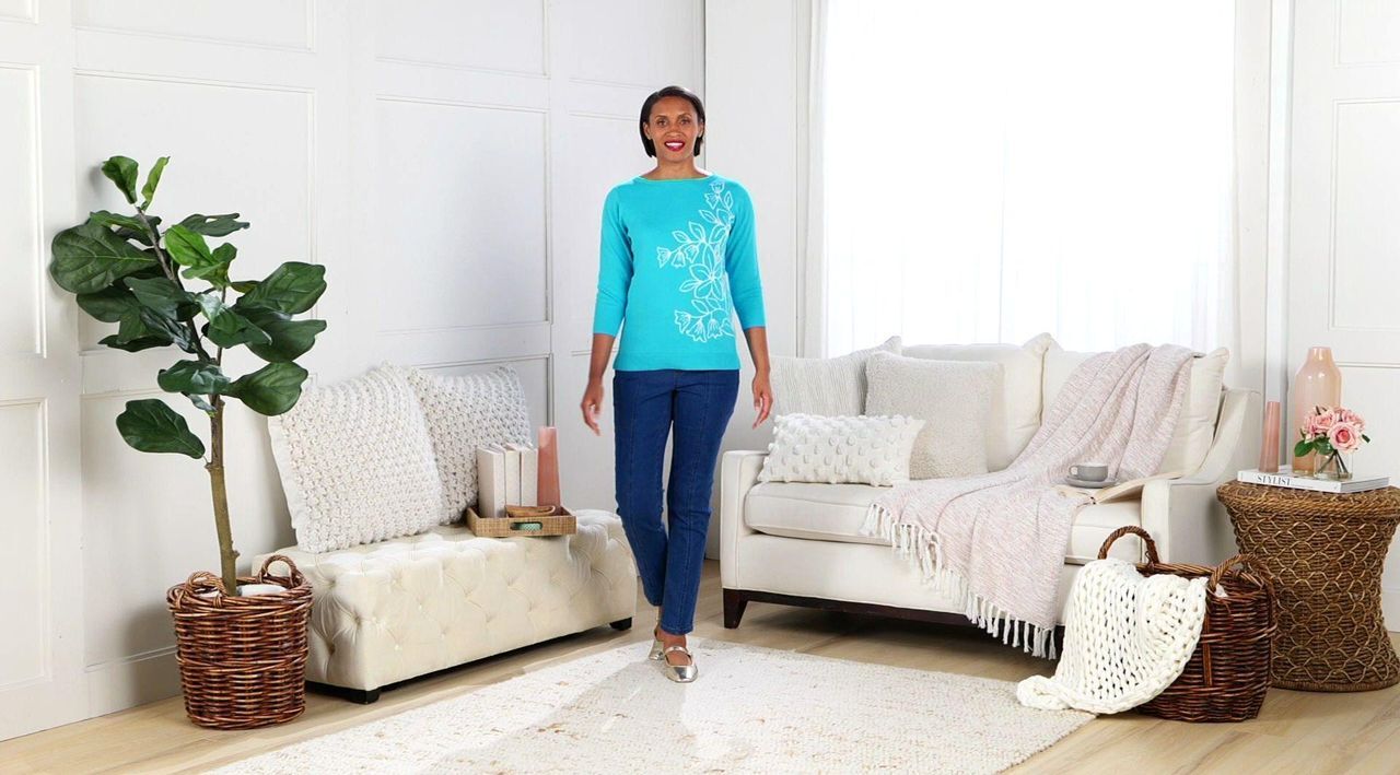 Belle by Kim Gravel Read My Tulips Floral Jacquard Cotton Sweater