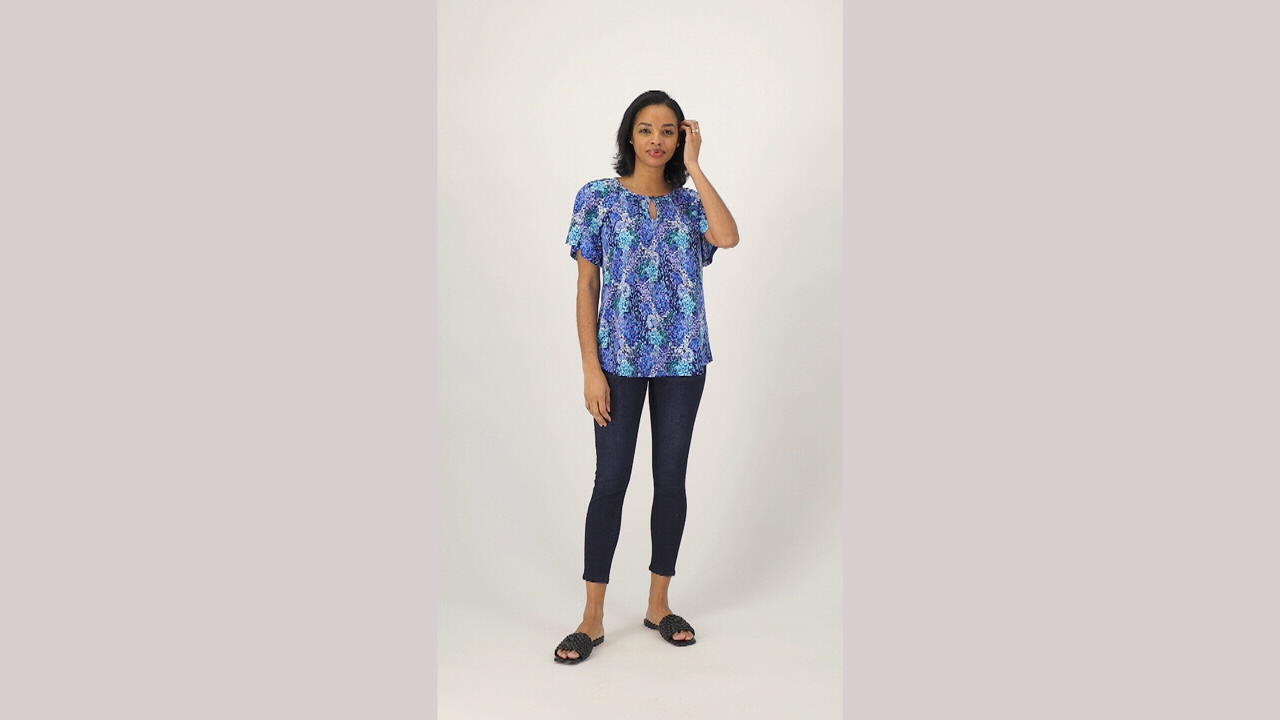 Issac Mizrahi Live Printed Top with Pleated Inset - QVC.com