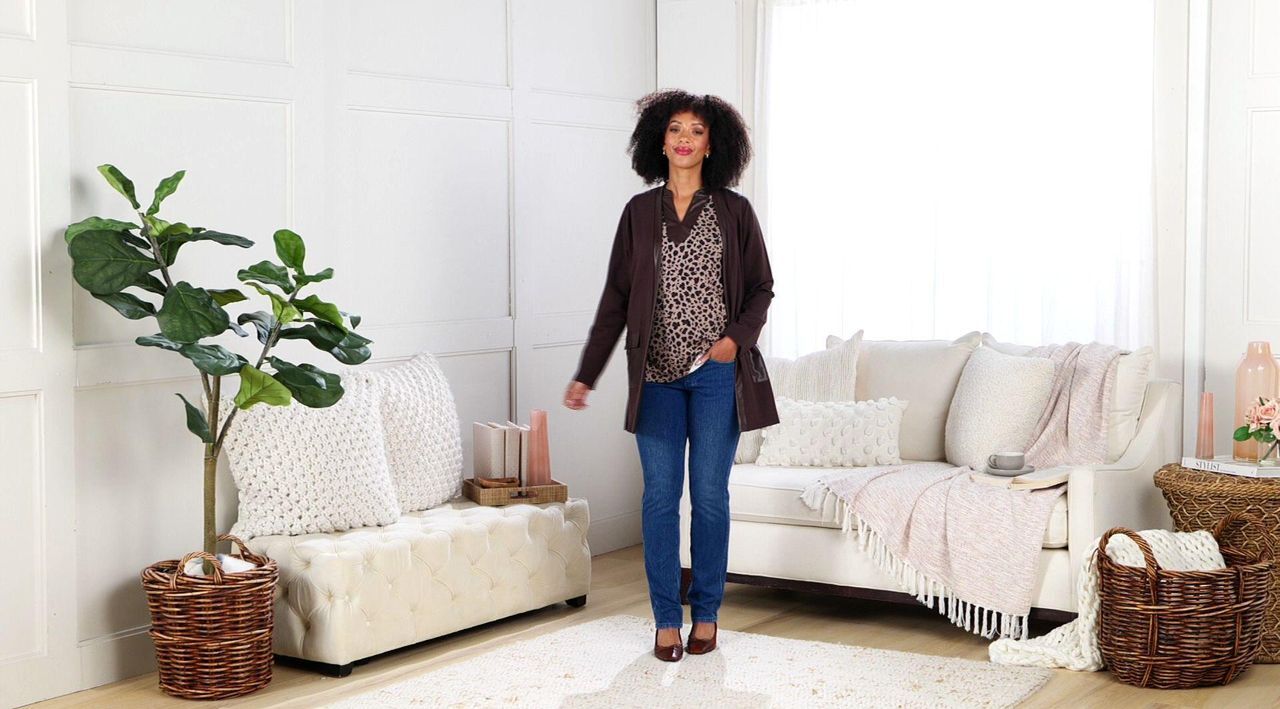 Belle by Kim Gravel Ponte Duster w/Faux Leather Trim - QVC.com