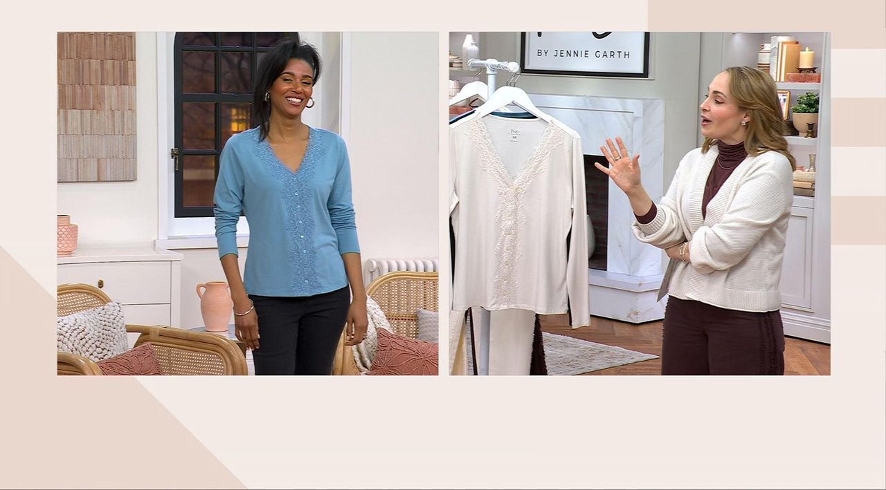Me by Jennie Garth Astor Long-Sleeve Lace Detail Top - QVC.com