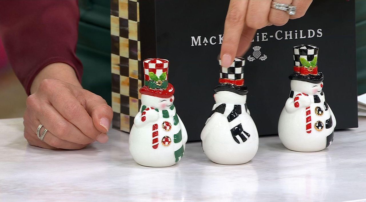 MacKenzie- Childs Nostalgia Snowman Salt & Pepper Set - QVC.com