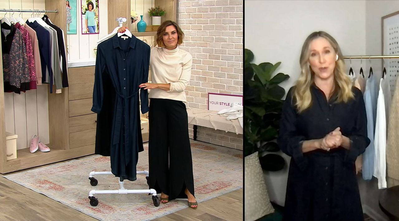 Side Stitch Belted Midi Dress with Curved Hem - QVC.com