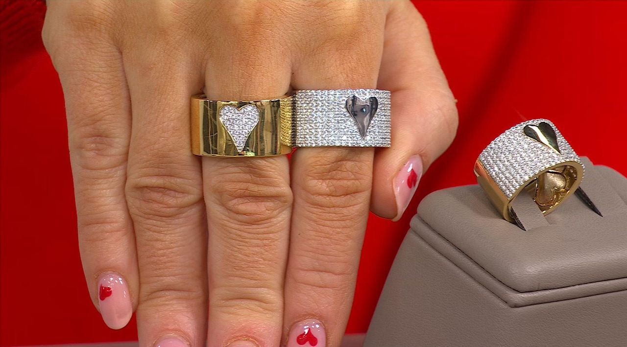 Diamonique x Jennifer Miller Reverse Pave Heart Motif Band Ring