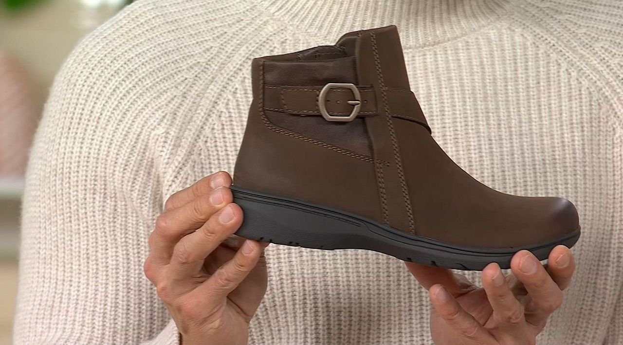Clarks Carleigh Angie Water-Repellent Leather Boots 6.5M Clarks Collection Leather Ankle Boots -Carleigh Style - QVC.com main image 3