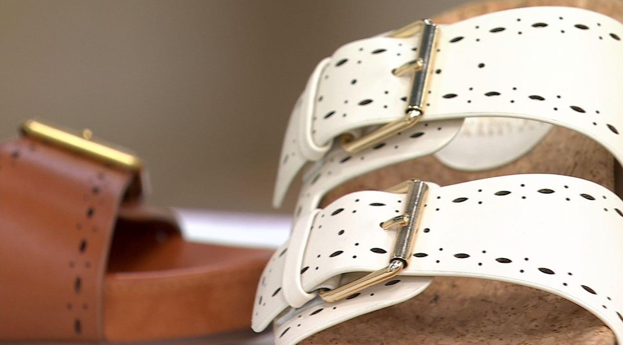 Vince Camuto Leather Double Buckle Slide Sandals - Frayah