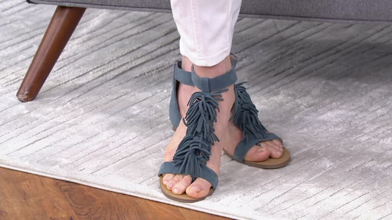 Sole Society Suede Fringe Flat Sandals 